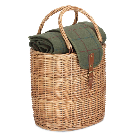 Oval Green Tweed Chiller Hamper Basket