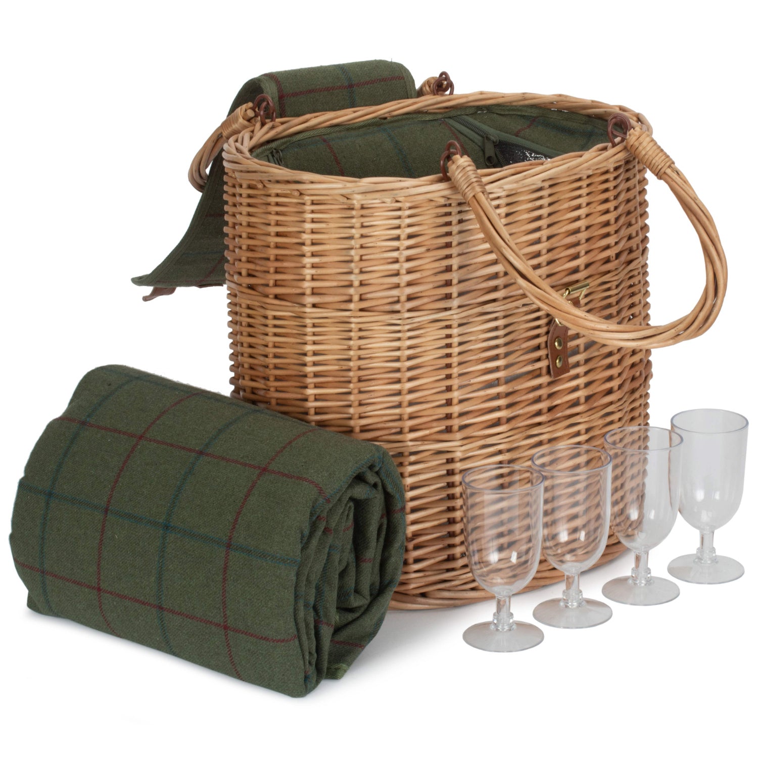 Oval Green Tweed Chiller Hamper Basket