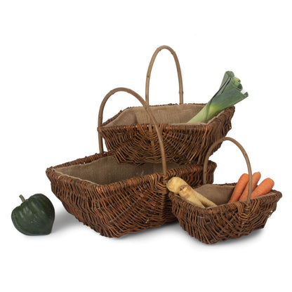 Rectangular Unpeeled Willow Garden Trug With Hessian Lining Set 3