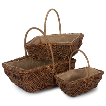Rectangular Unpeeled Willow Garden Trug With Hessian Lining Set 3