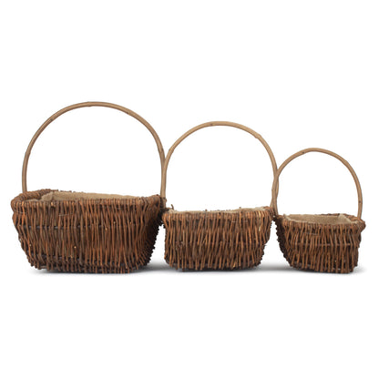 Rectangular Unpeeled Willow Garden Trug With Hessian Lining Set 3