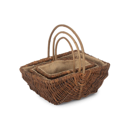 Rectangular Unpeeled Willow Garden Trug With Hessian Lining Set 3