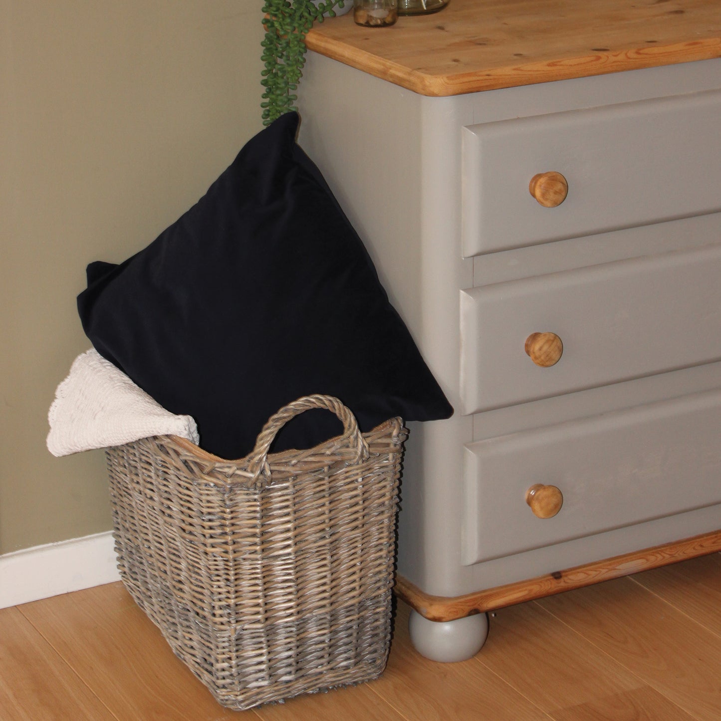 Wovenhill Wicker Grey Wash Rectangular Log Basket with Hoop Handles