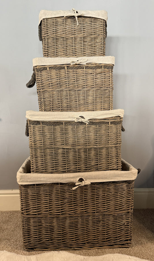 Wovenhill Wicker Grey Wash Storage Basket with Lining