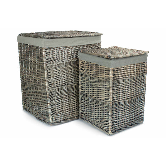 Square Laundry Basket with Grey Sage Lining Set 2