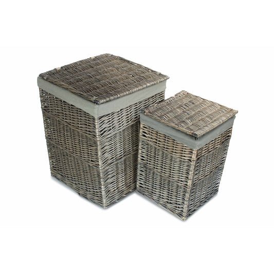 Square Laundry Basket with Grey Sage Lining Set 2