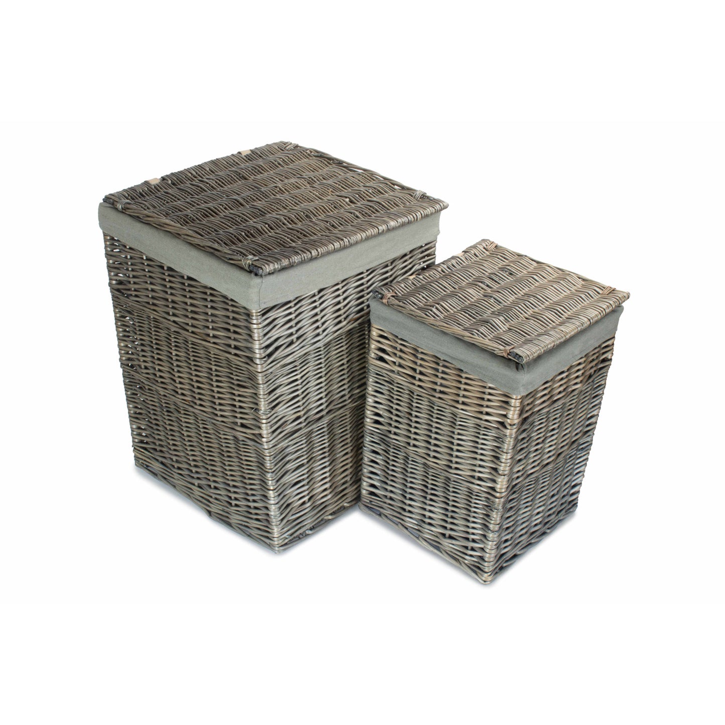 Square Laundry Basket With Grey Sage Lining Set 2