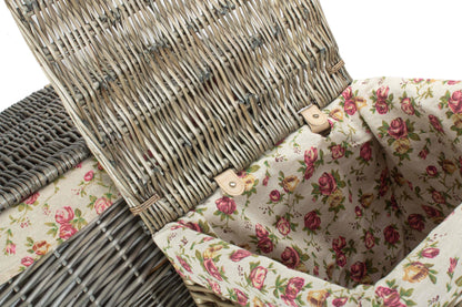 Antique Wash Willow Square Laundry Basket with Garden Rose Lining Set 2