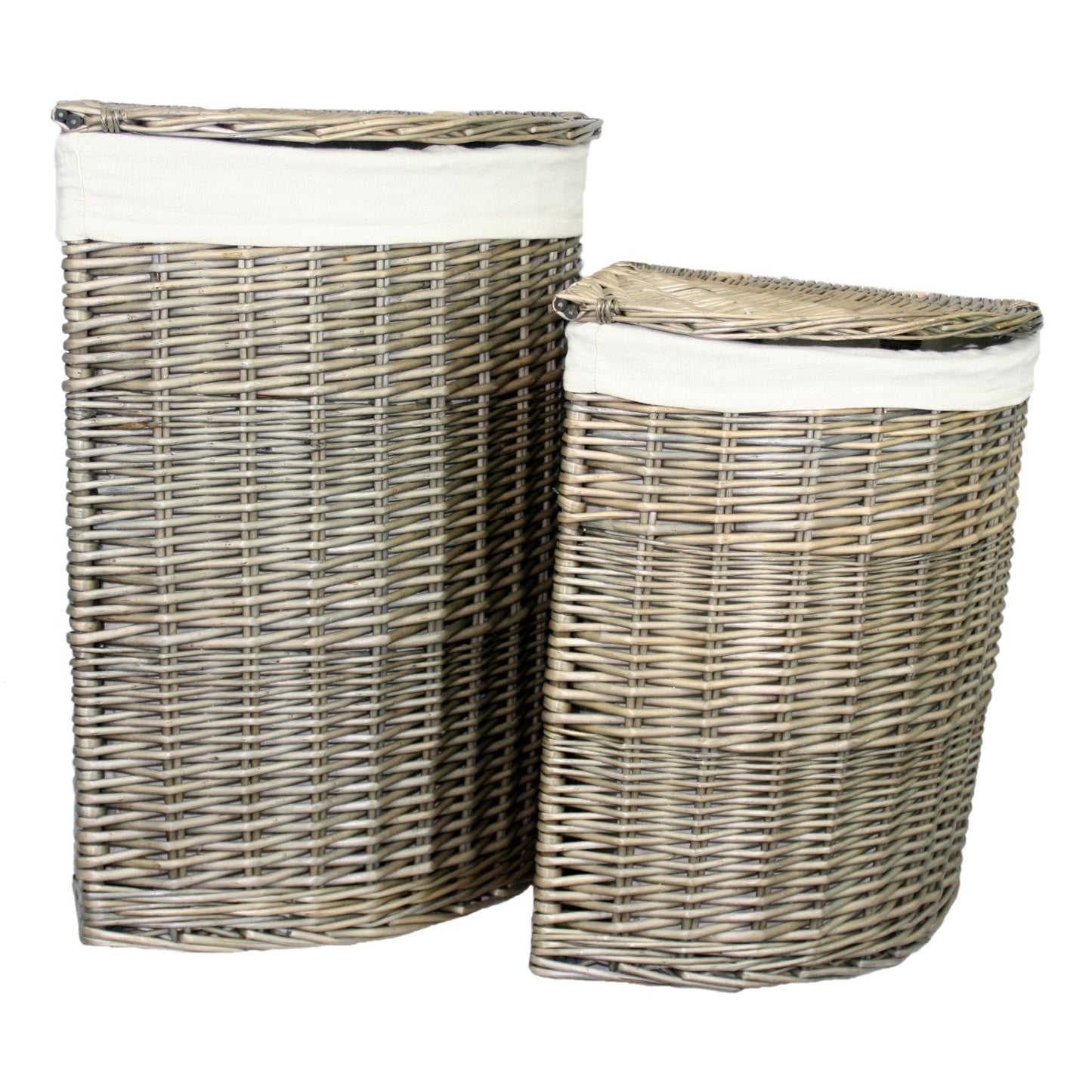 Antique Wash Corner Linen Basket With White Lining Set 2