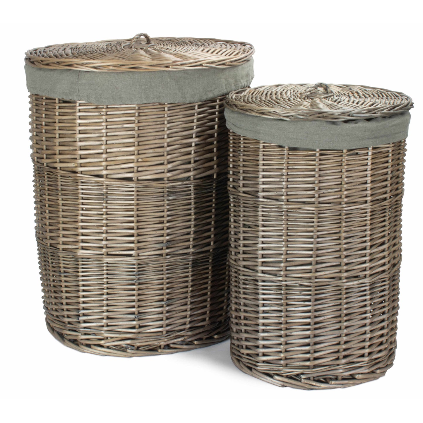 Antique Wash Round Linen Basket With Grey Sage Set 2