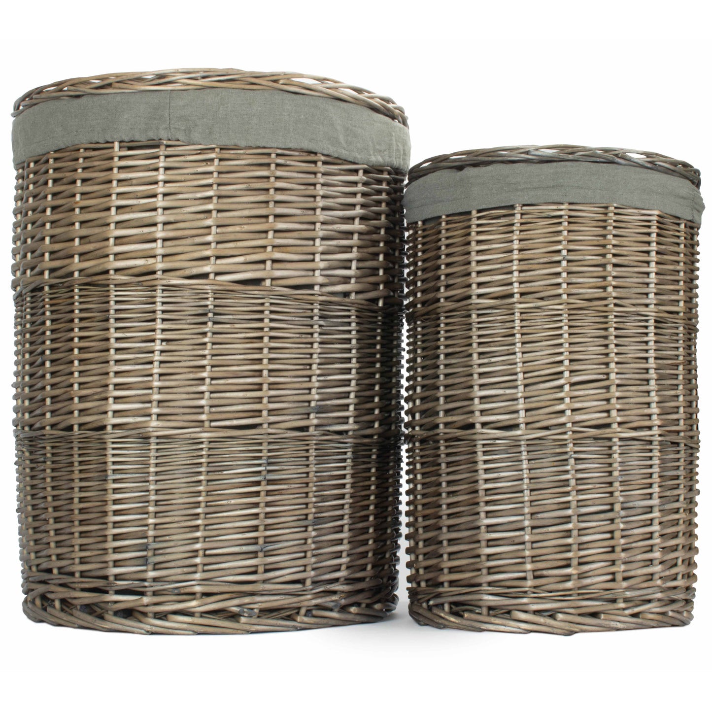 Antique Wash Round Linen Basket With Grey Sage Set 2