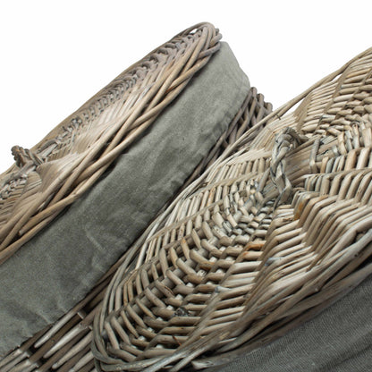 Antique Wash Willow Round Linen Basket with Grey Sage Set 2