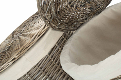 Antique Wash Willow Round Linen Basket with White Lining Set 2