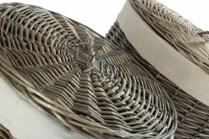 Antique Wash Willow Round Linen Basket with White Lining Set 2