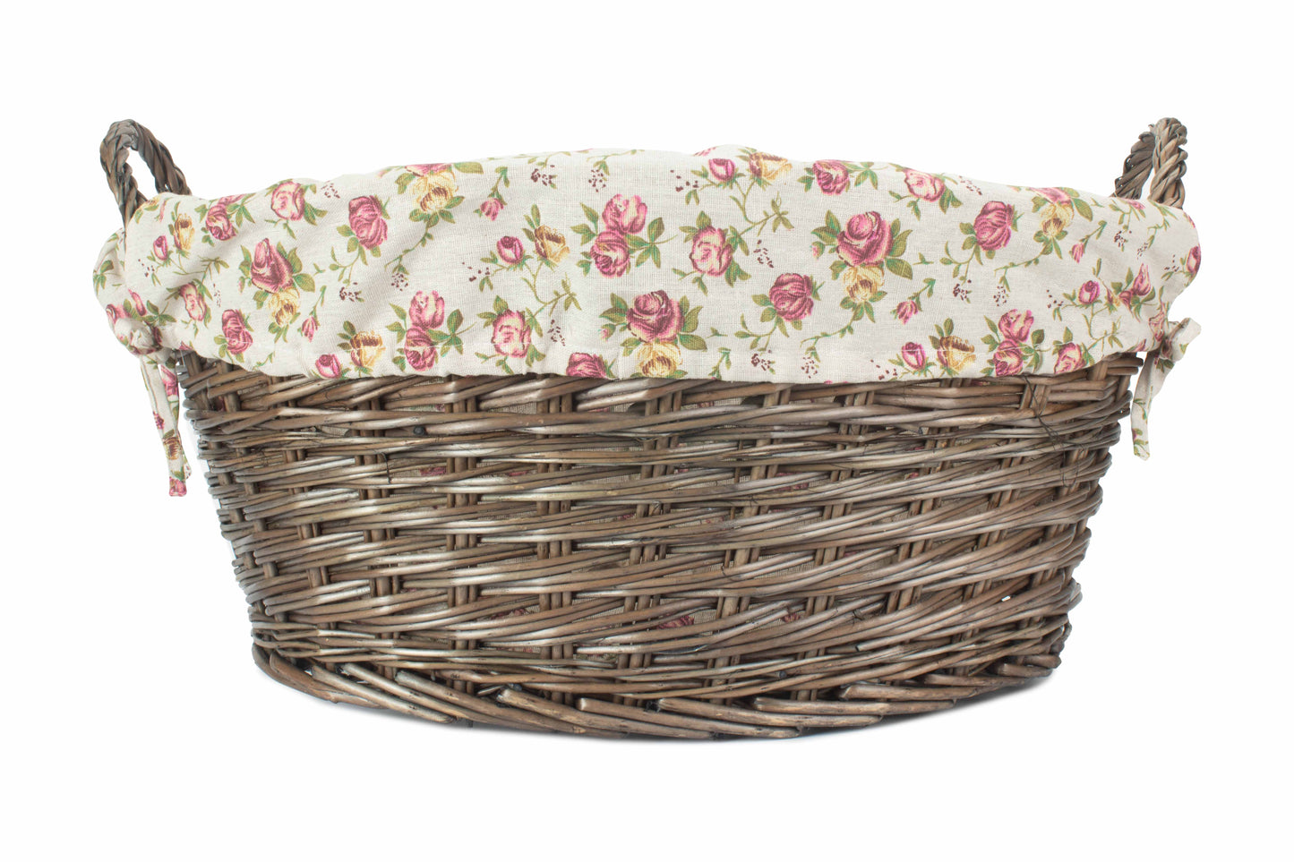 Antique Wash Willow Washing Basket with Garden Rose Lin