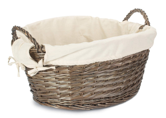 Antique Wash Finish Willow Washing Basket with White Lining