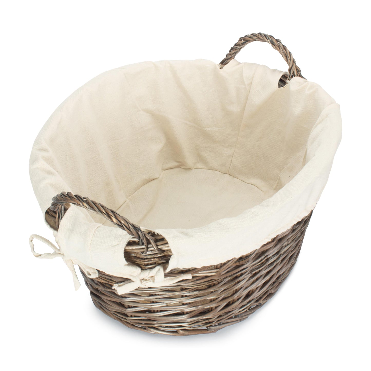 Antique Wash Finish Willow Washing Basket with White Lining