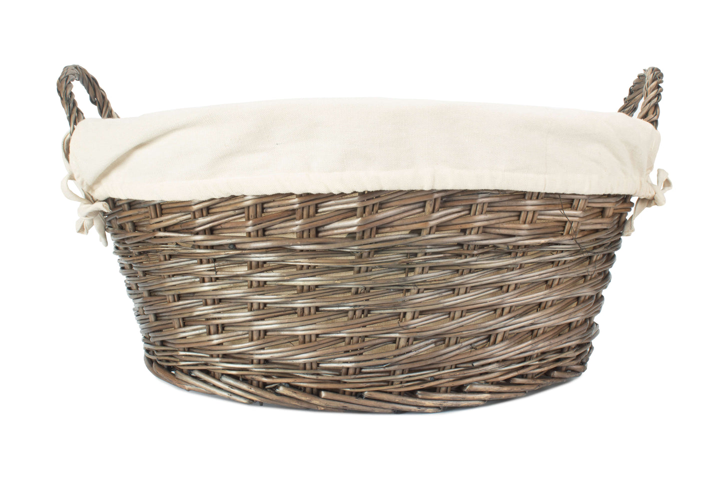 Antique Wash Finish Willow Washing Basket with White Lining