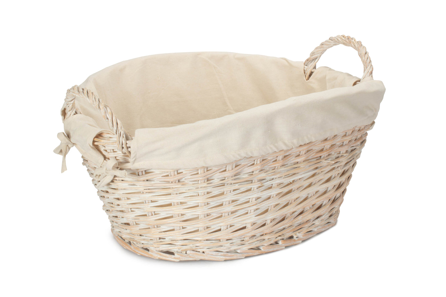 White Wash Finish Willow Washing Basket with White Lining