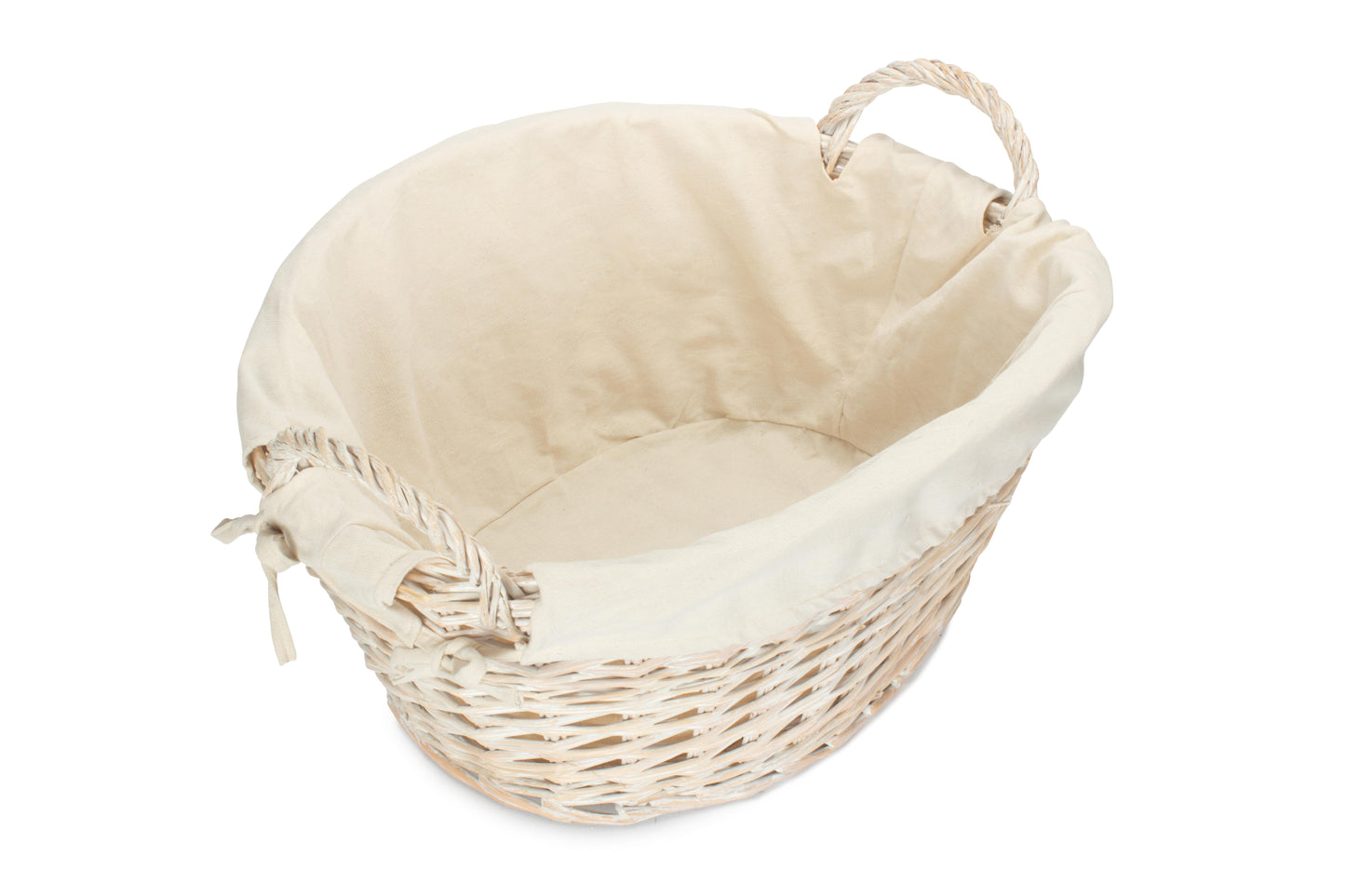 White Wash Finish Willow Washing Basket with White Lining