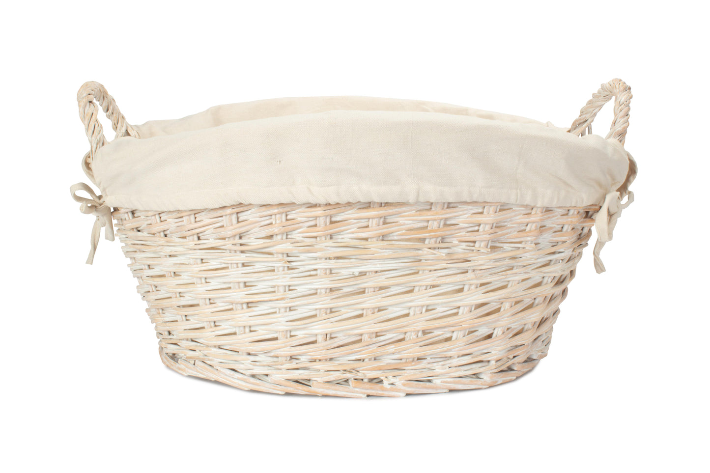 White Wash Finish Willow Washing Basket with White Lining