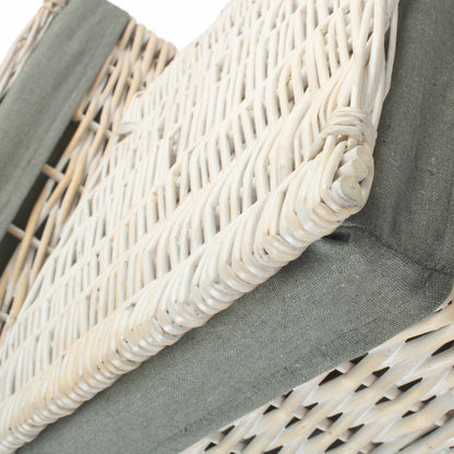 Square White Wash Laundry Hamper with Grey Sage Lining Set 2