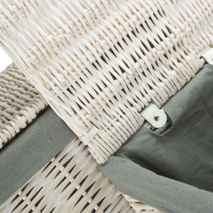 Square White Wash Laundry Hamper with Grey Sage Lining Set 2