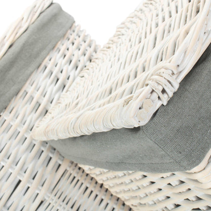 White Wash Willow Corner Laundry Hamper with Grey Sage Lining Set 2