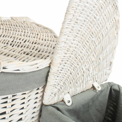 White Wash Willow Corner Laundry Hamper with Grey Sage Lining Set 2