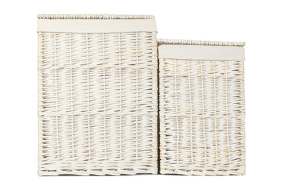 White Wash Willow Square Laundry Hamper with White Lining Set 2