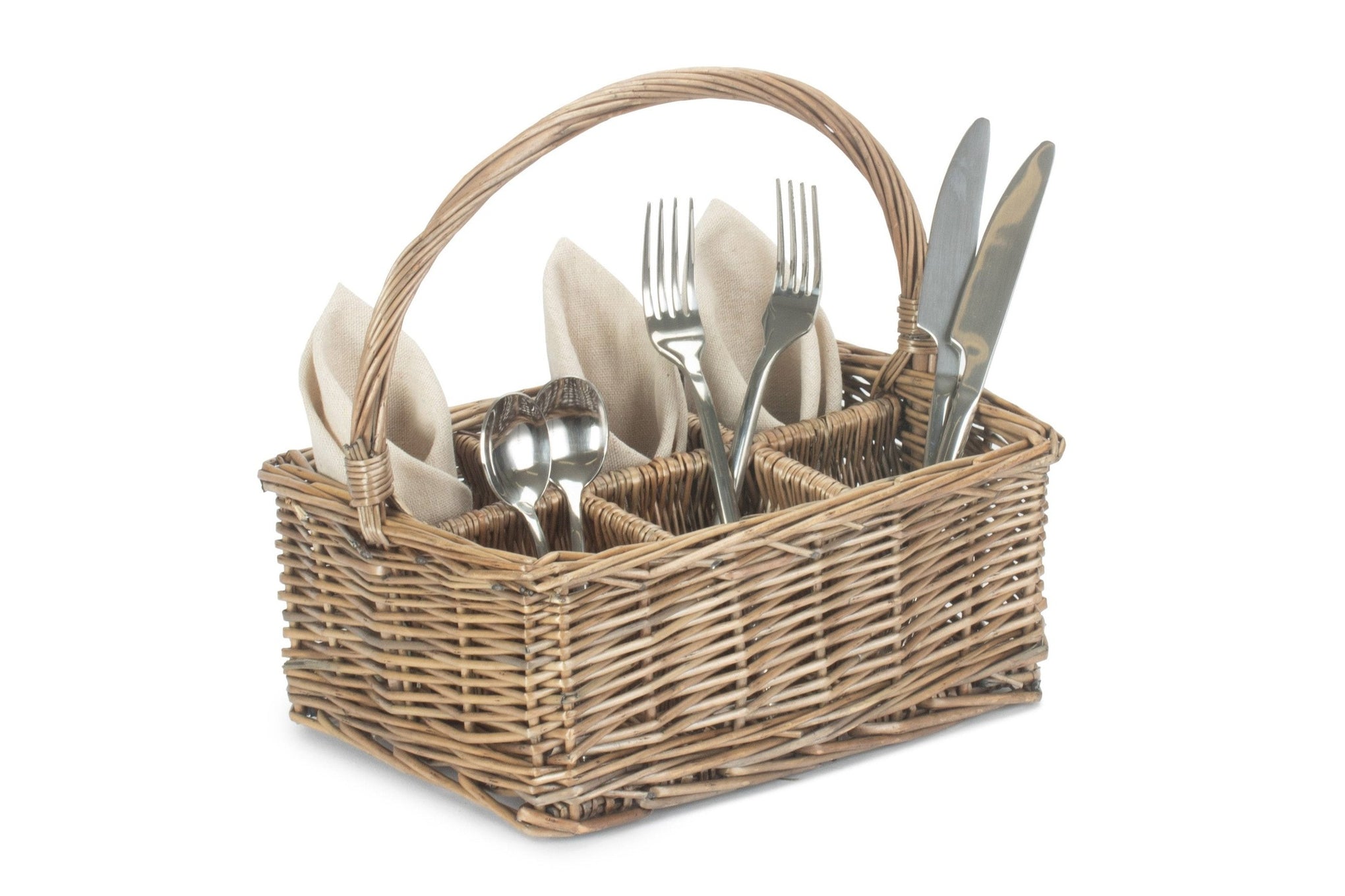 Antique Wash Willow Rectangular 6 Section Cutlery Basket