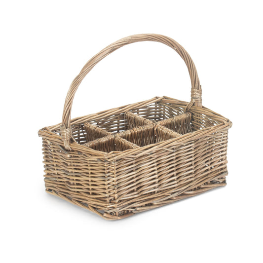 Antique Wash Willow Rectangular 6 Section Cutlery Basket