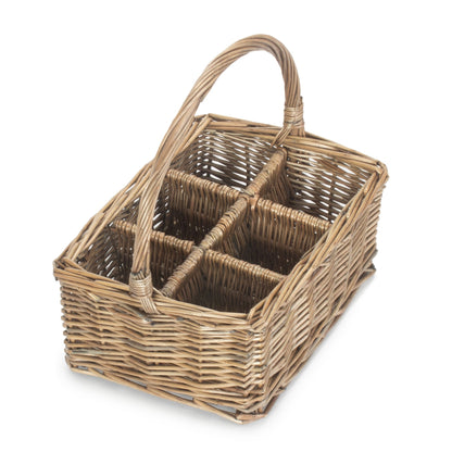 Antique Wash Willow Rectangular 6 Section Cutlery Basket