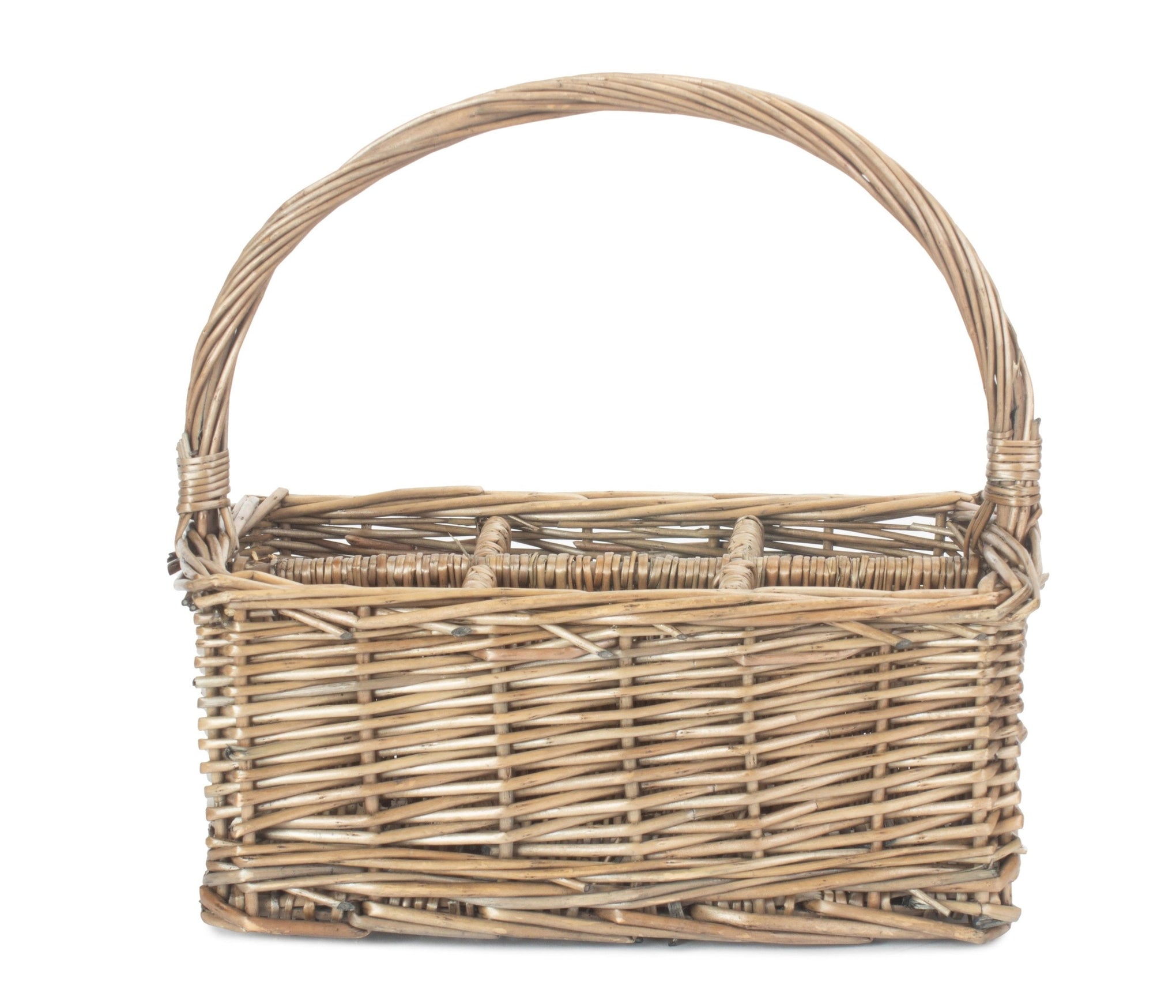 Antique Wash Willow Rectangular 6 Section Cutlery Basket