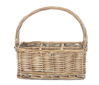 Antique Wash Willow Rectangular 6 Section Cutlery Basket
