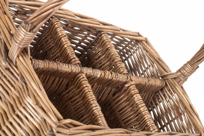 Antique Wash Willow Rectangular 6 Section Cutlery Basket