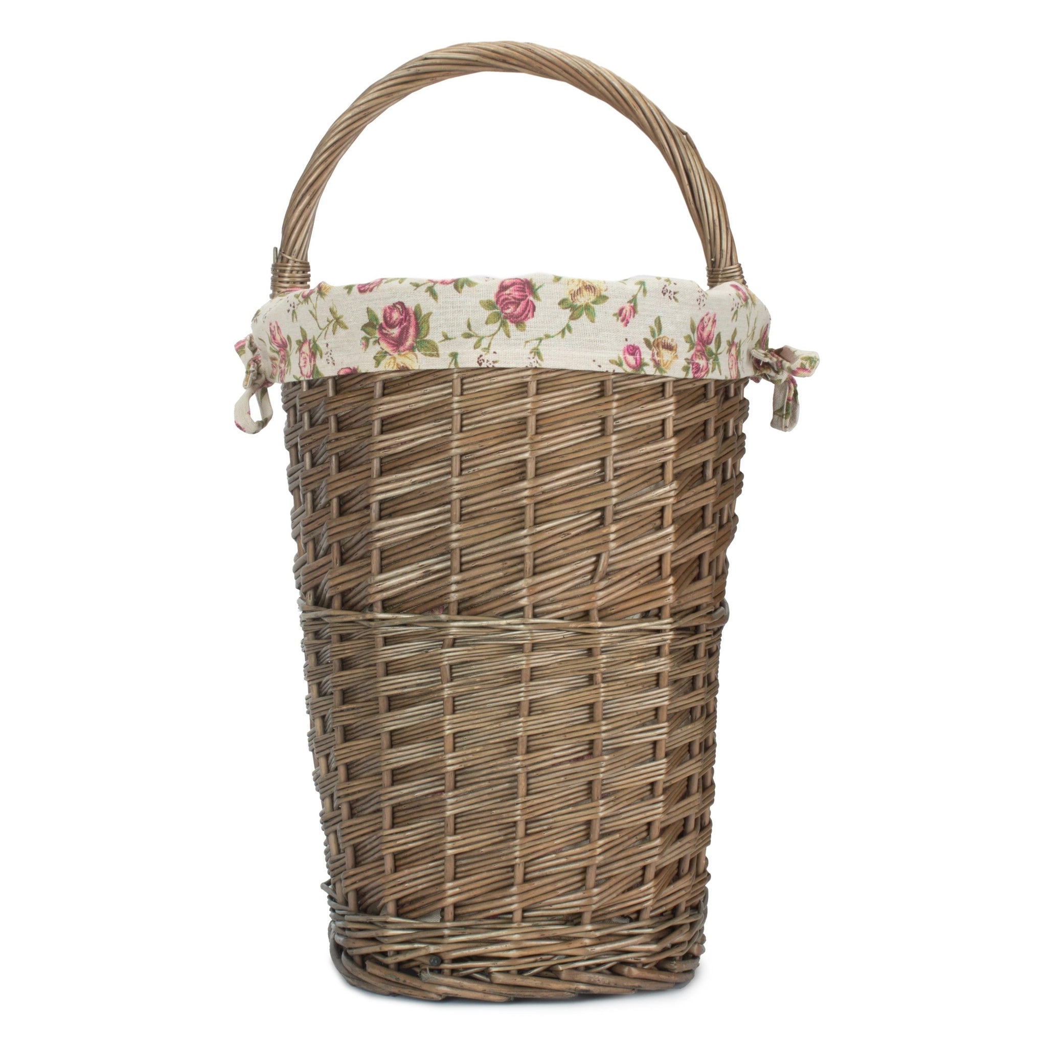Antique Wash Willow Stairs Basket with Garden Rose Lining