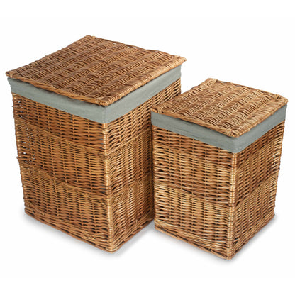 Light Steamed Willow Square Laundry Basket with Grey Sage Lining Set 2