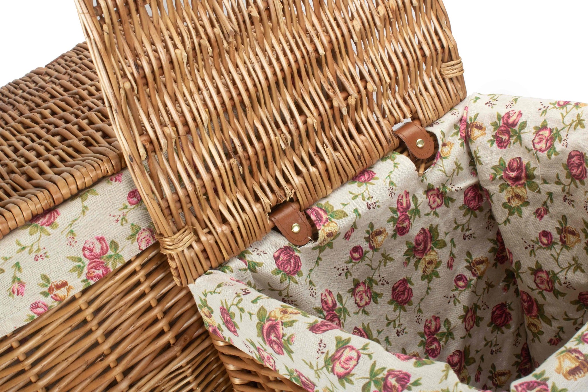 Light Steamed Willow Square Laundry Basket with Garden Rose Set 2