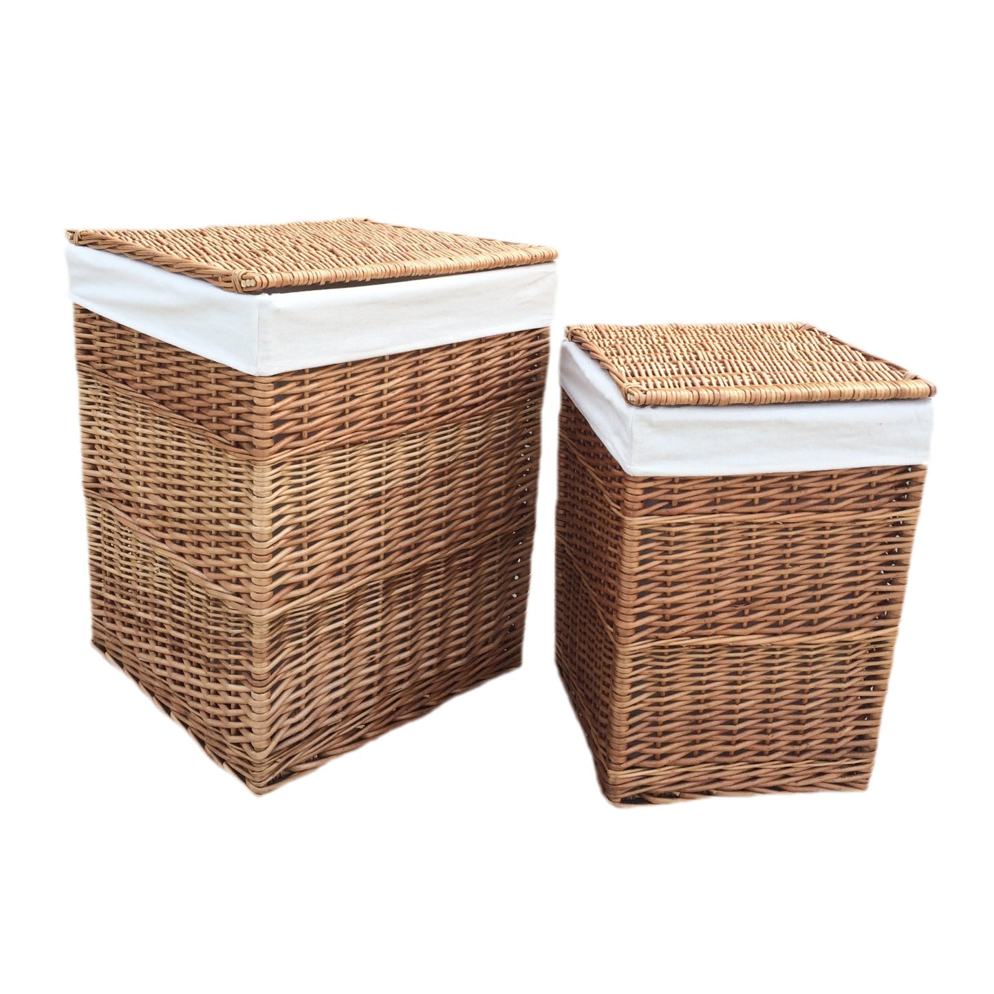 Light Steamed Square Laundry Basket With White Lining Set 2