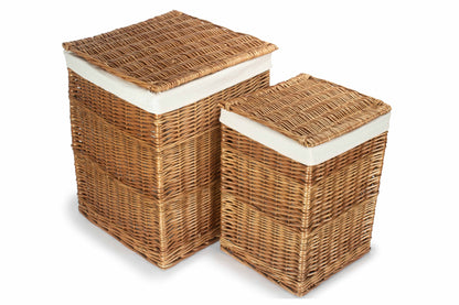 Light Steamed Willow Square Laundry Basket with White Lining Set 2