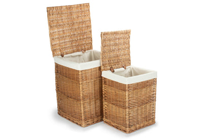 Light Steamed Willow Square Laundry Basket with White Lining Set 2