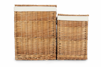 Light Steamed Willow Square Laundry Basket with White Lining Set 2