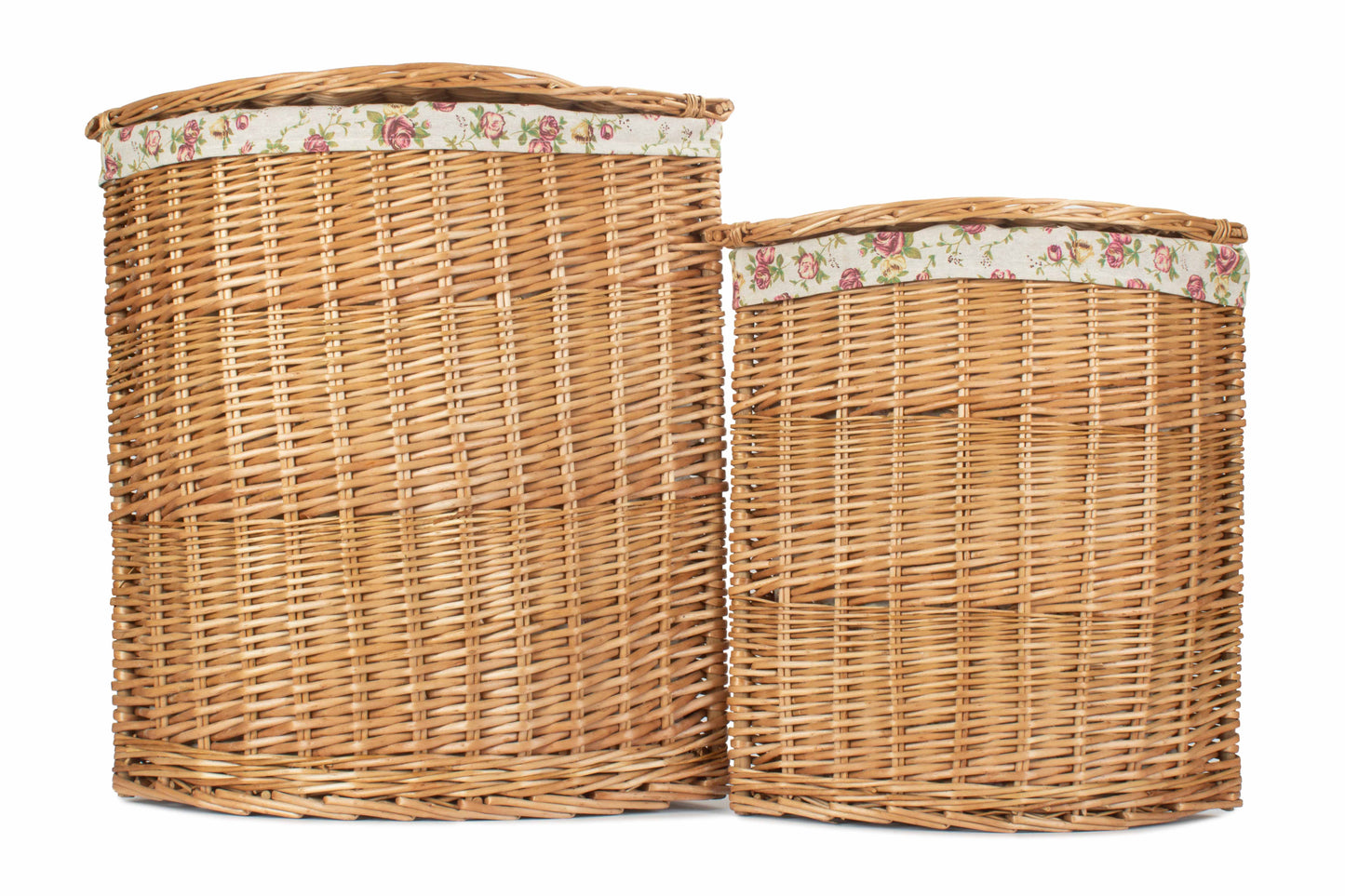 Light Steamed Willow Corner Linen Basket with Garden Rose Lining Set 2