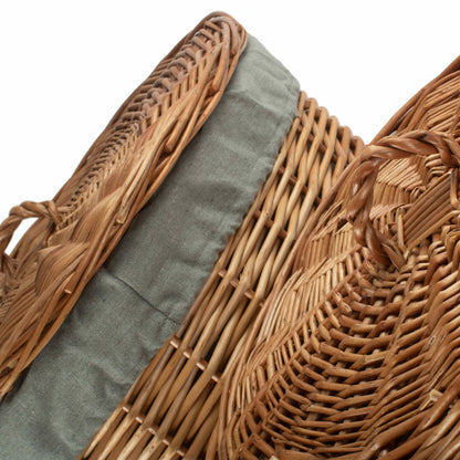 Light Steamed Willow Round Linen Basket with Grey Sage Lining Set 2