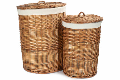 Light Steamed Willow Round Linen Basket with White Lining Set 2