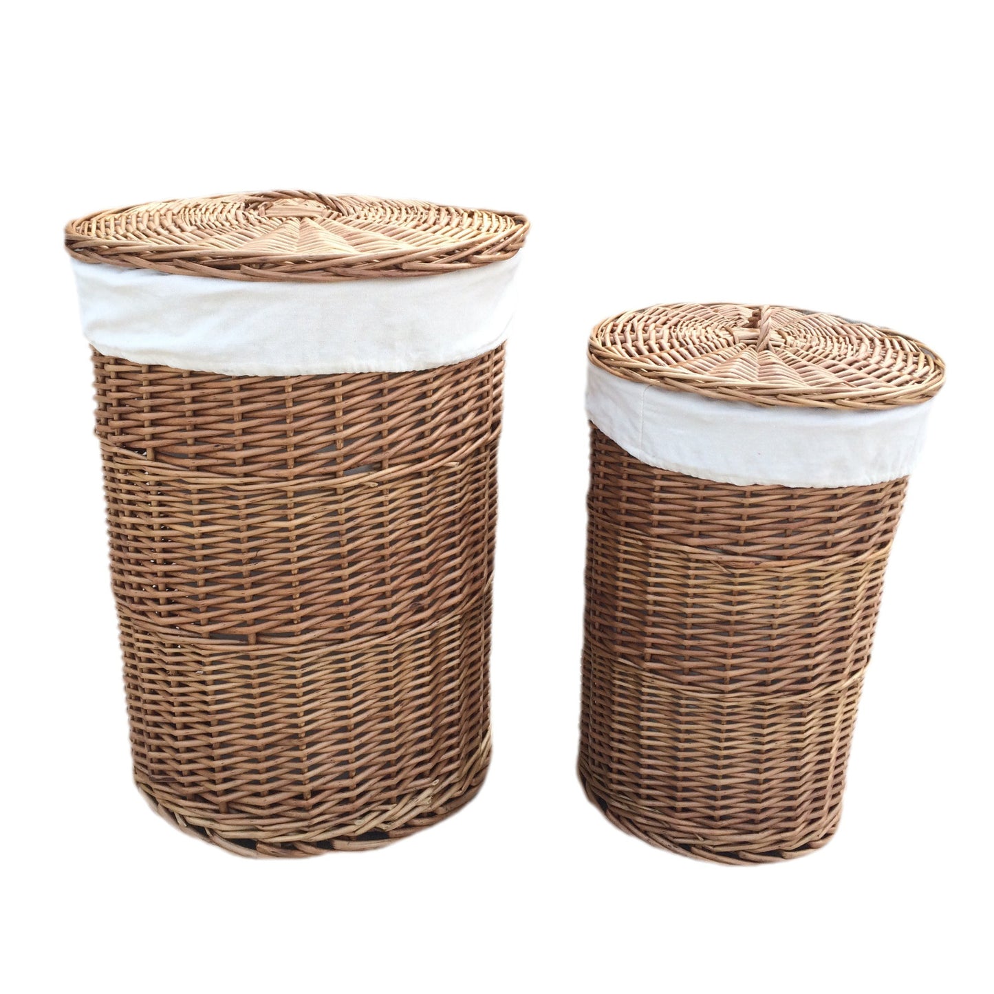 Light Steamed Round Linen Basket With White Lining Set 2