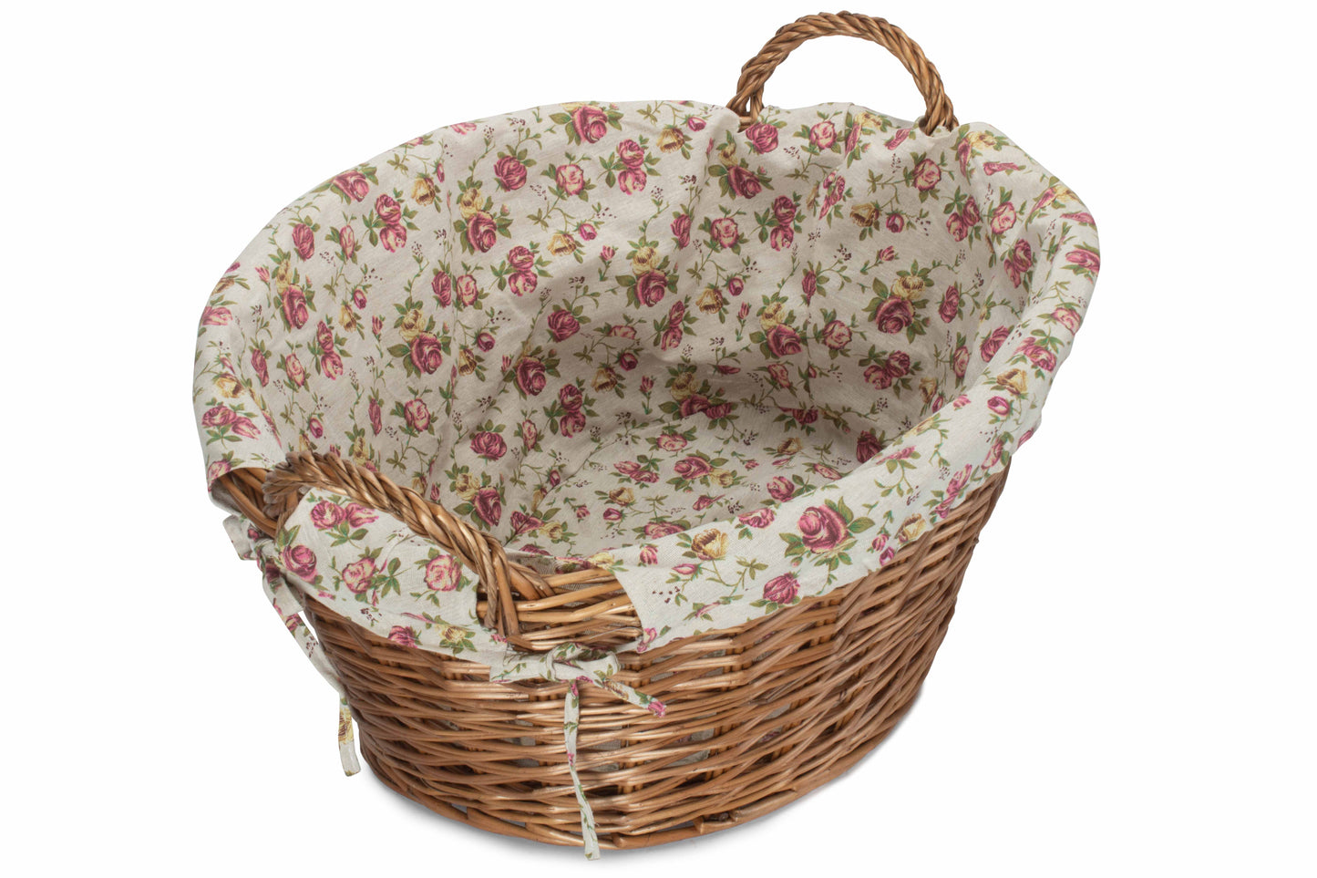 Light Steamed Willow Washing Basket with Garden Rose Lining