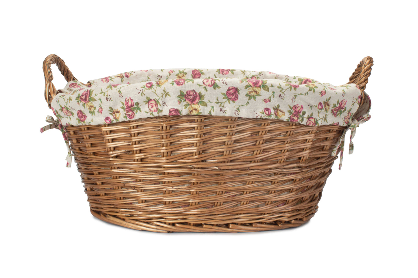 Light Steamed Willow Washing Basket with Garden Rose Lining