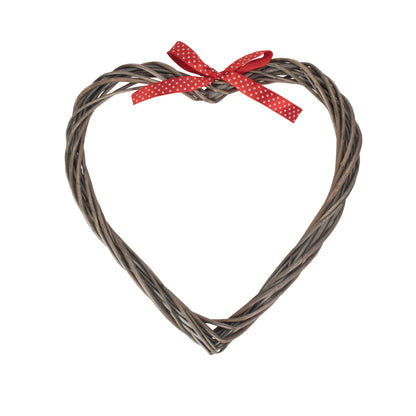 Slim Heart Willow Wreath with Red Spotty Ribbon